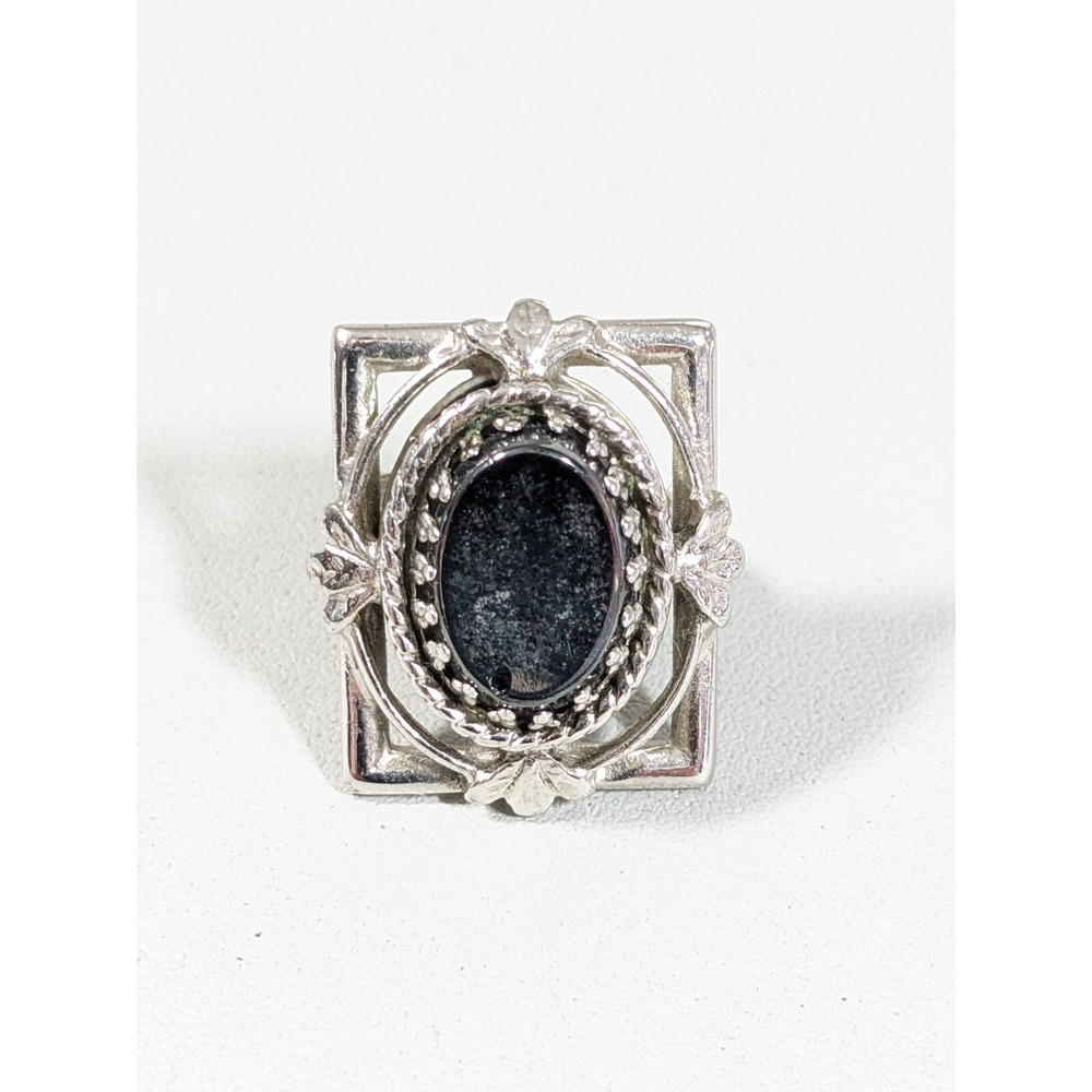 Vintage Whiting & Davis Silver Tone Hematite Cabochon‎ Ring Sz 3